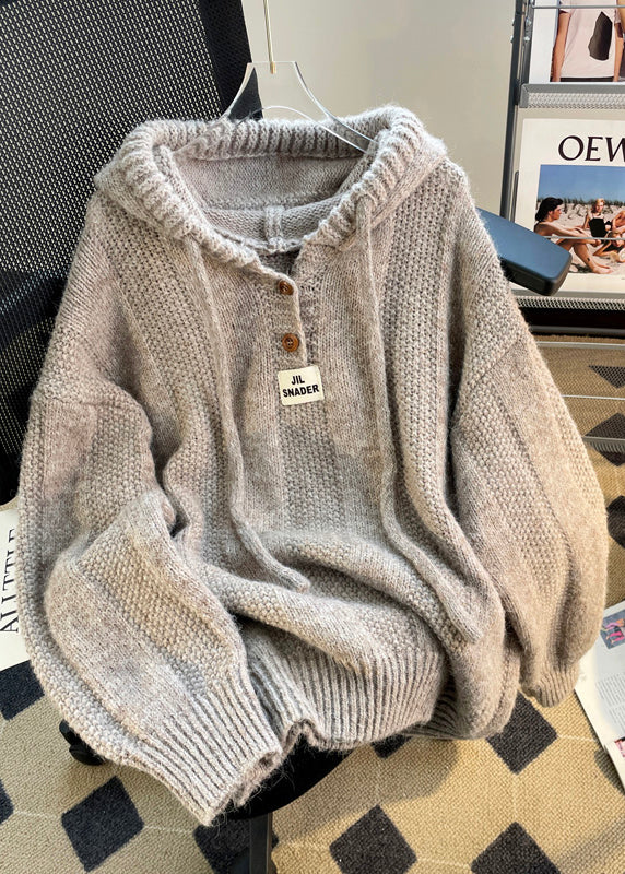 Cozy Coffee Hooded Drawstring Knit Sweatshirts Tops Winter - Image 4