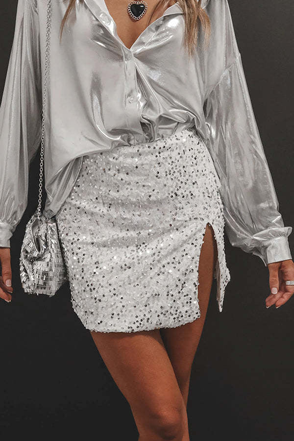 Eye Catching Sequined Back Zip High Slit Skirt - Image 6