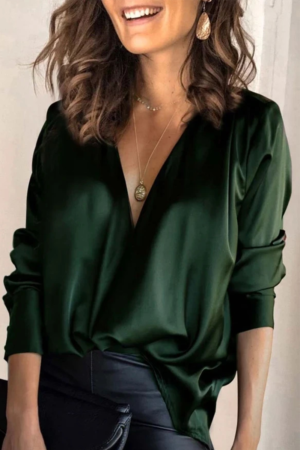 Casual Solid Split Joint V Neck Blouses (2 Colors)