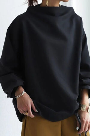 Casual Solid Color High-Neck Long Sleeves T-Shirt