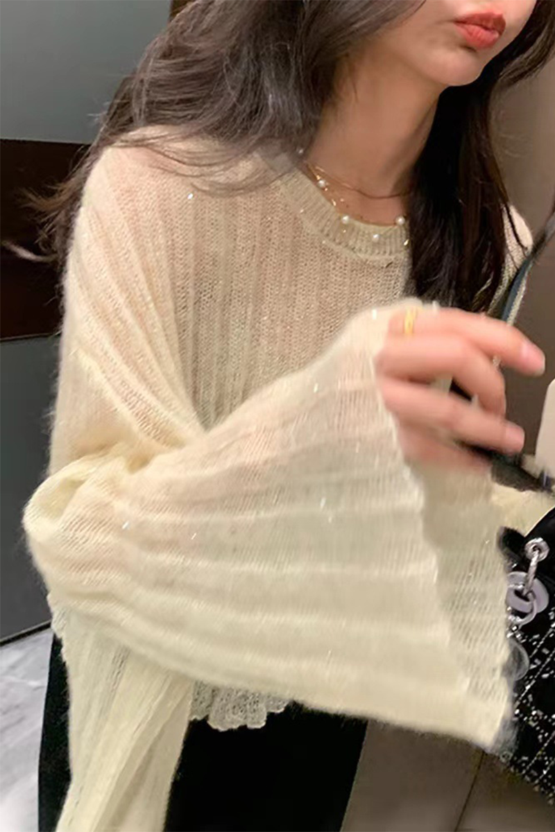 Casual Street Solid Color Tinsel O Neck Tops(3 Colors) - Image 2