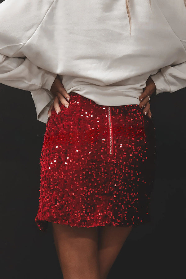 Eye Catching Sequined Back Zip High Slit Skirt - Image 8