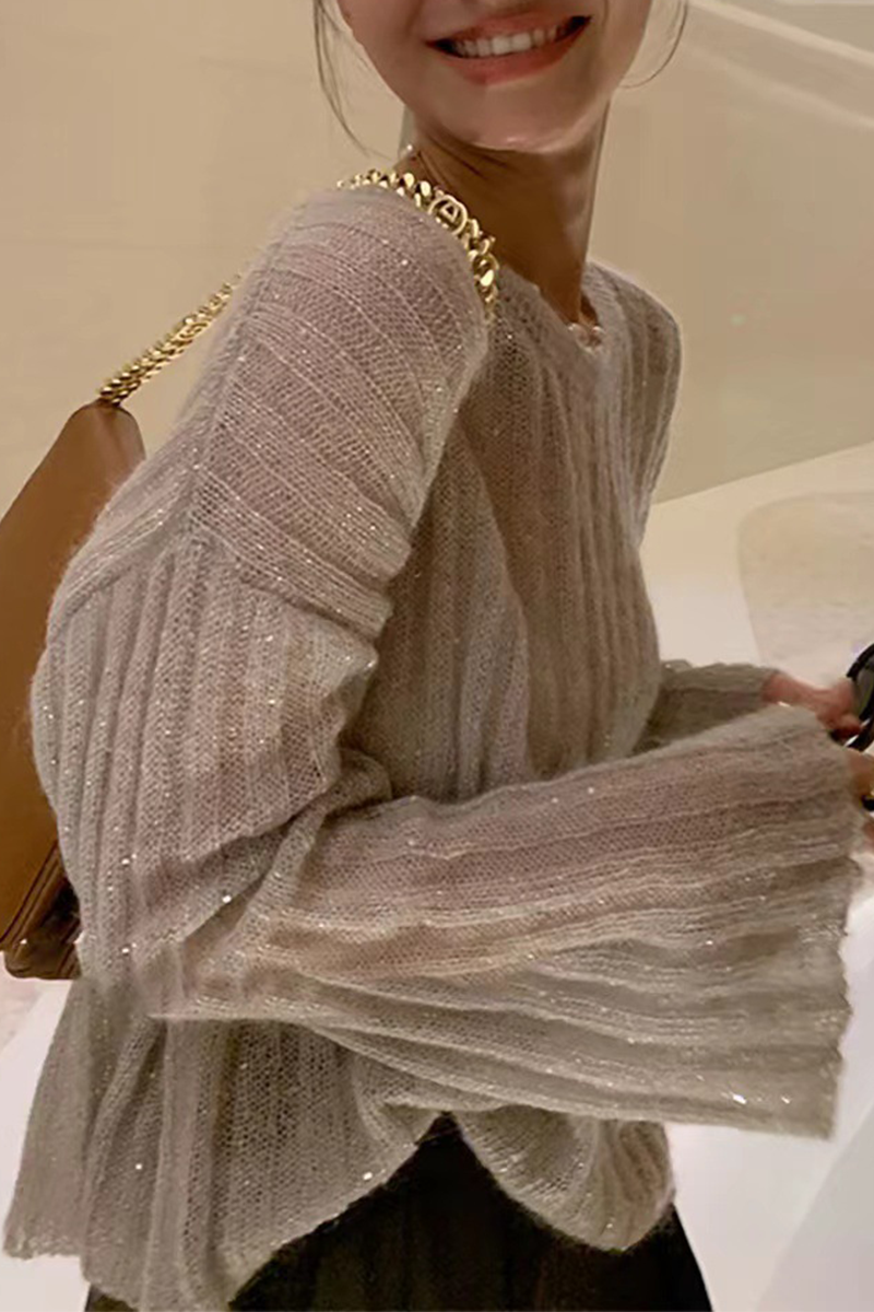 Casual Street Solid Color Tinsel O Neck Tops(3 Colors) - Image 3