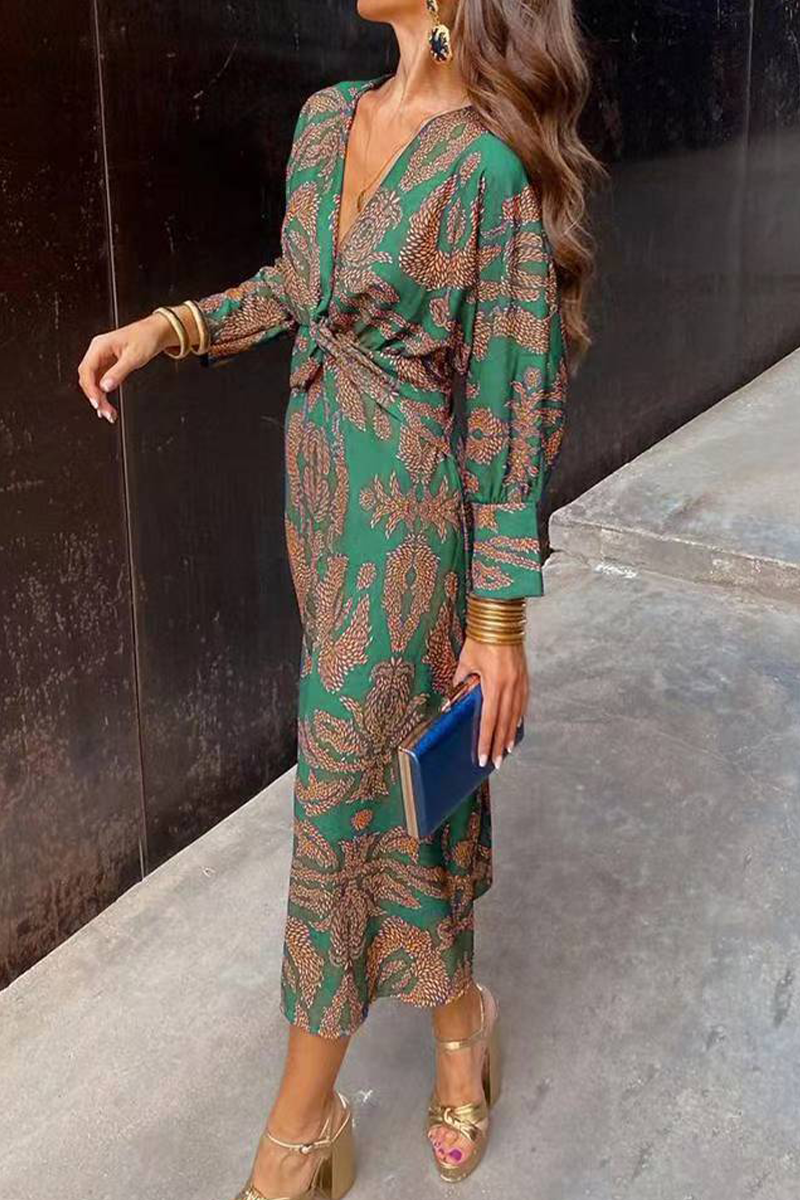 Elegant Floral Print Ruched V Neck A Line Dresses(4 Colors) - Image 5