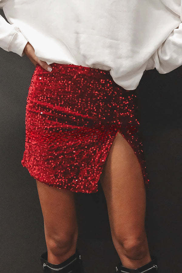 Eye Catching Sequined Back Zip High Slit Skirt - Image 2