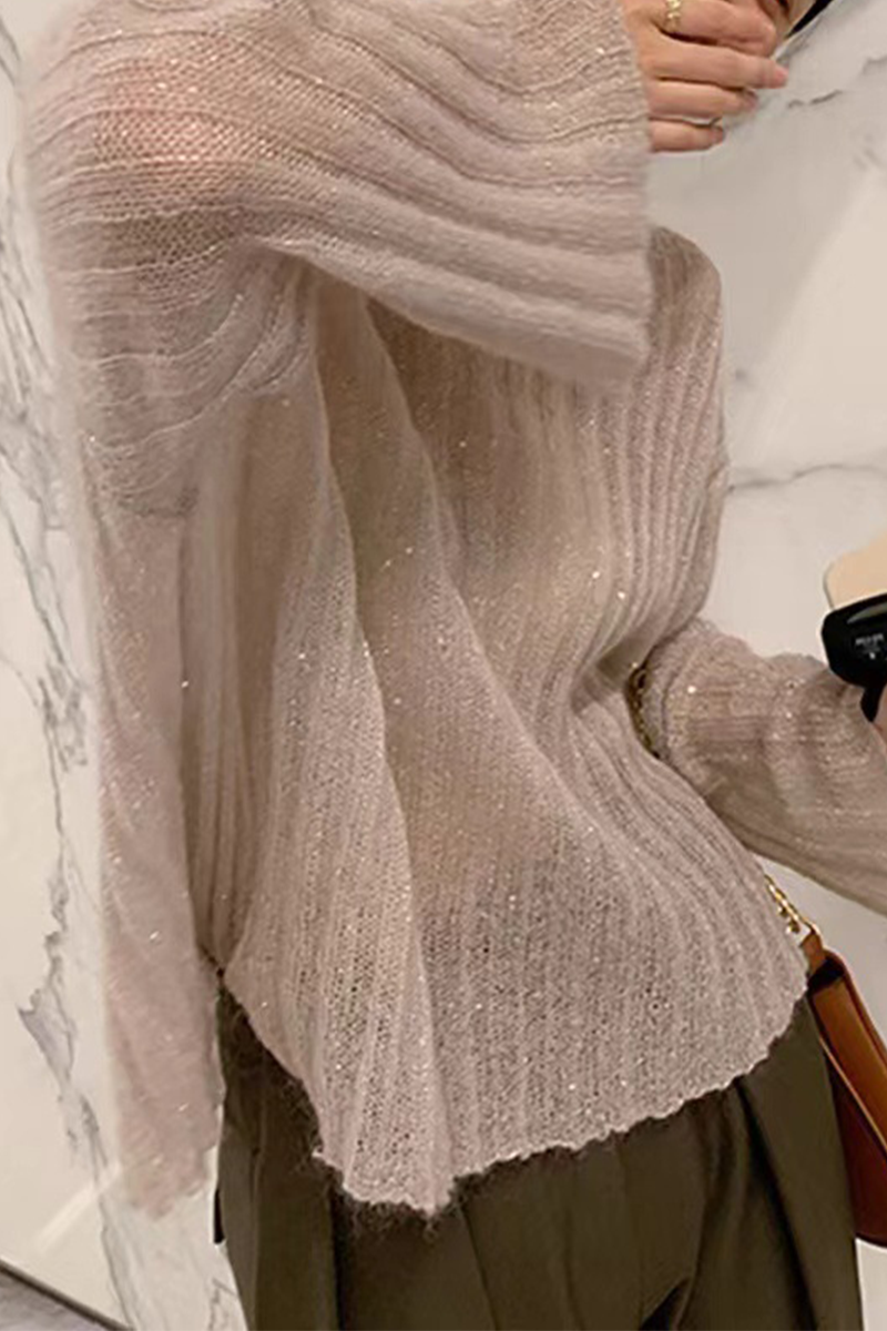 Casual Street Solid Color Tinsel O Neck Tops(3 Colors) - Image 5